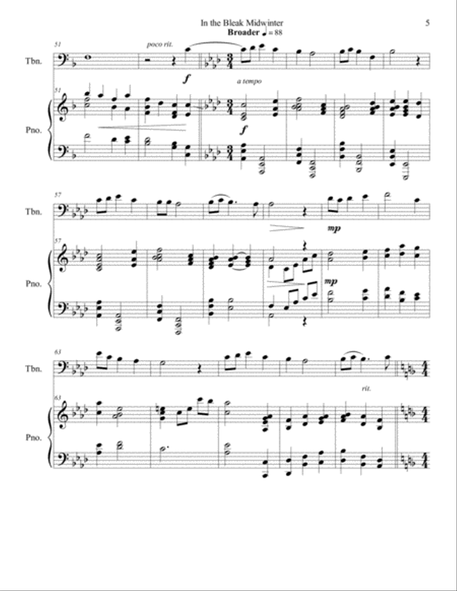 In the Bleak Midwinter (trombone/piano), arr. Brenda Portman Piano scores gallery preview page 5