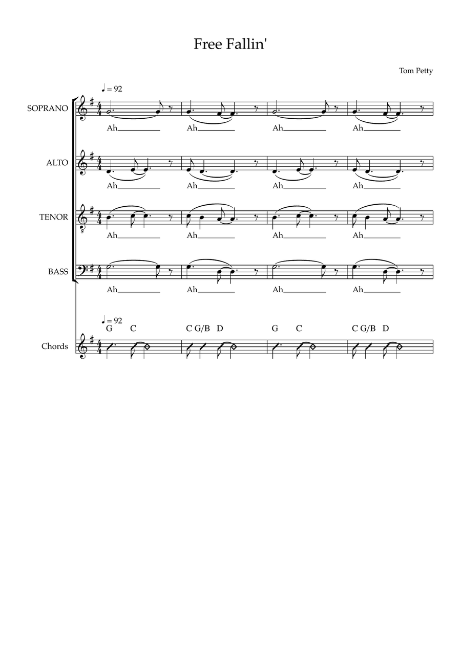 Free Fallin' 4-Part scores gallery preview page 1