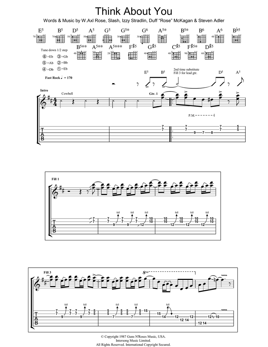 Think About You Electric Guitar scores gallery preview page 1