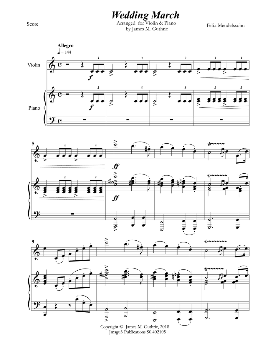 Mendelssohn: Wedding March for Violin & Piano Violin Solo scores gallery preview page 2