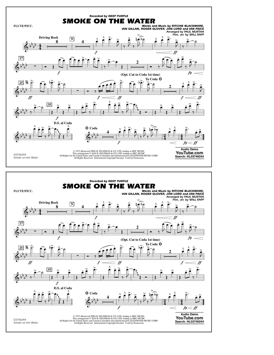 Smoke on the Water - Flute/Piccolo Marching Band scores gallery preview page 1