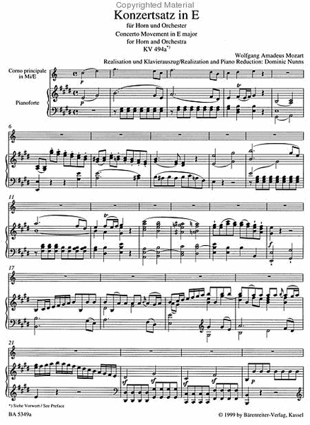 Konzertsatz for Horn and Orchestra E major KV 494a