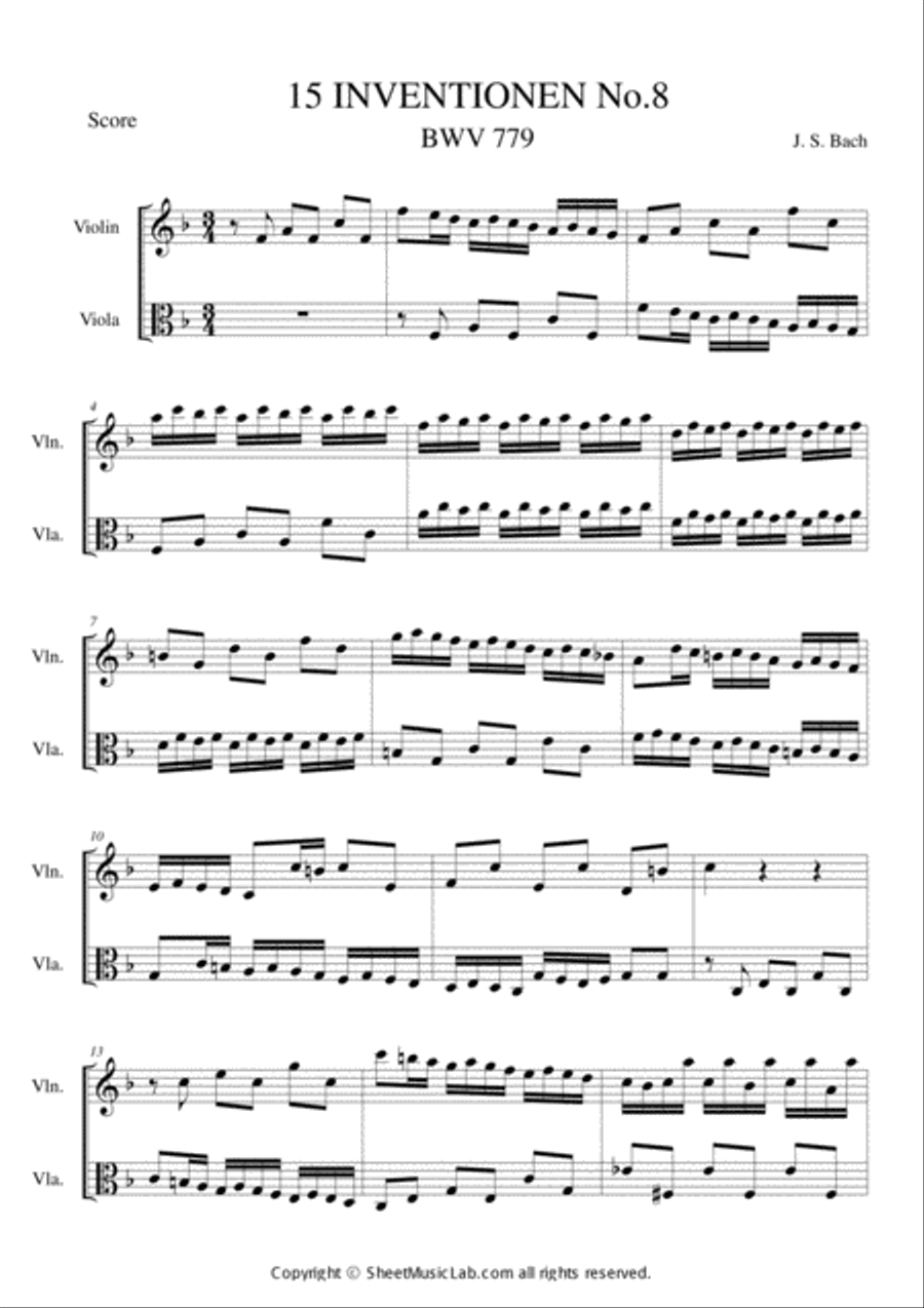 Invention No.8 BWV 779 Invention No.8 BWV 779 Viola scores gallery preview page 1