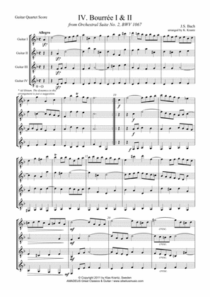 Book cover for Bourrée Suite 2 BWV 1067 for guitar quartet