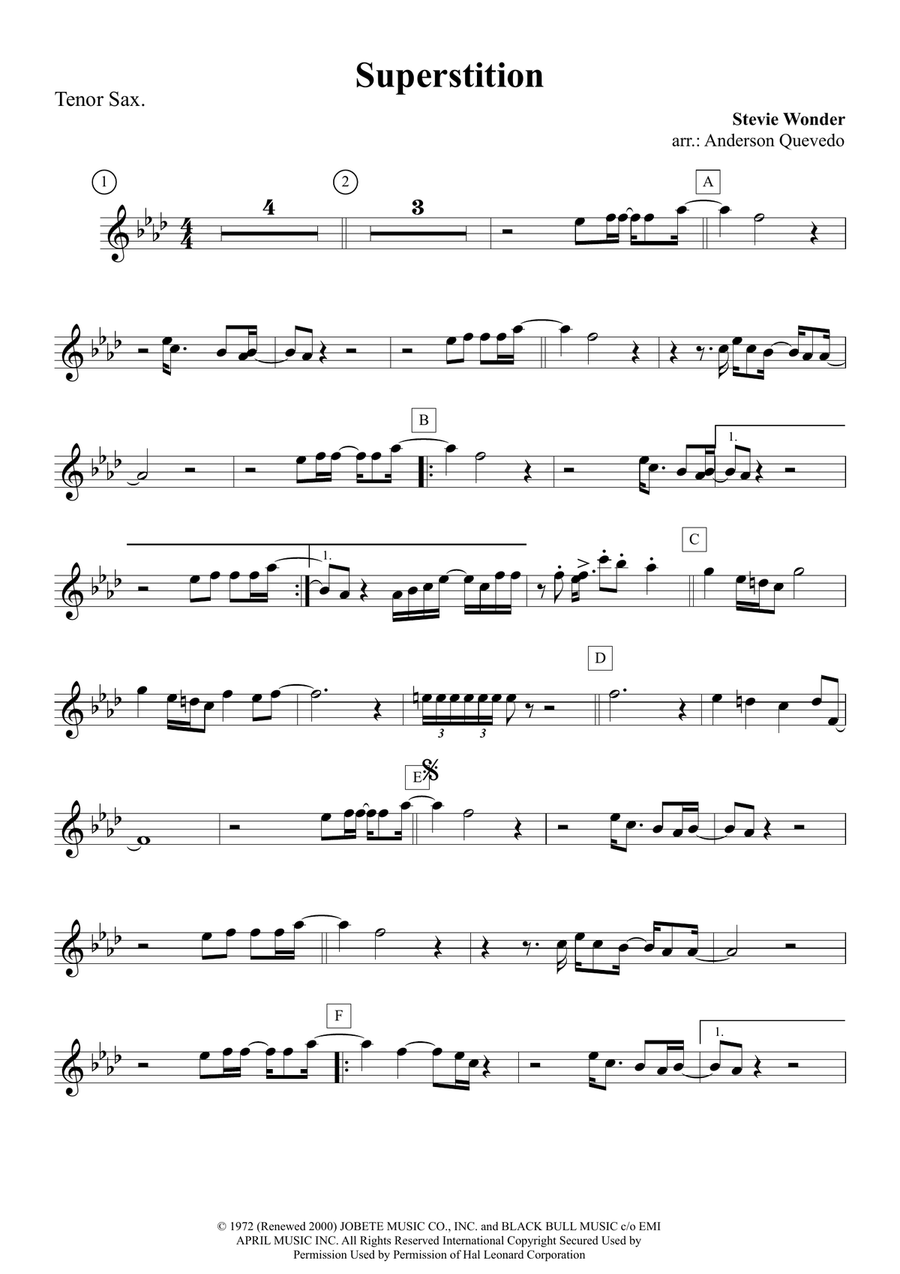 Superstition by Stevie Wonder Tenor Saxophone Digital Sheet Music