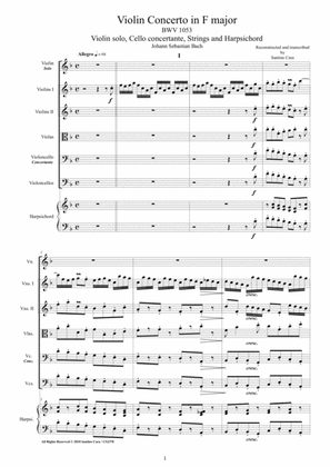 Book cover for Bach - Violin Concerto in F major BWV1053 for Violin, Cello, Strings and Harpsichord