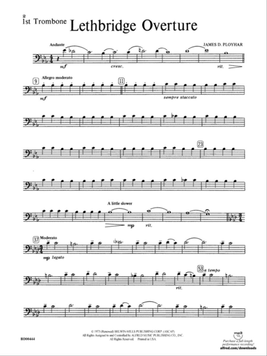 Lethbridge Overture: 1st Trombone Concert Band scores gallery preview page 1