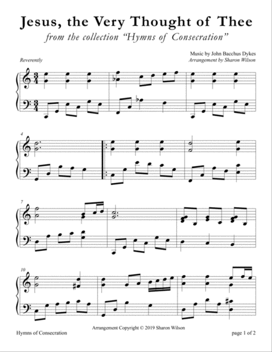 Jesus, the Very Thought of Thee (LARGE PRINT Piano Solo) Piano Solo scores gallery preview page 1