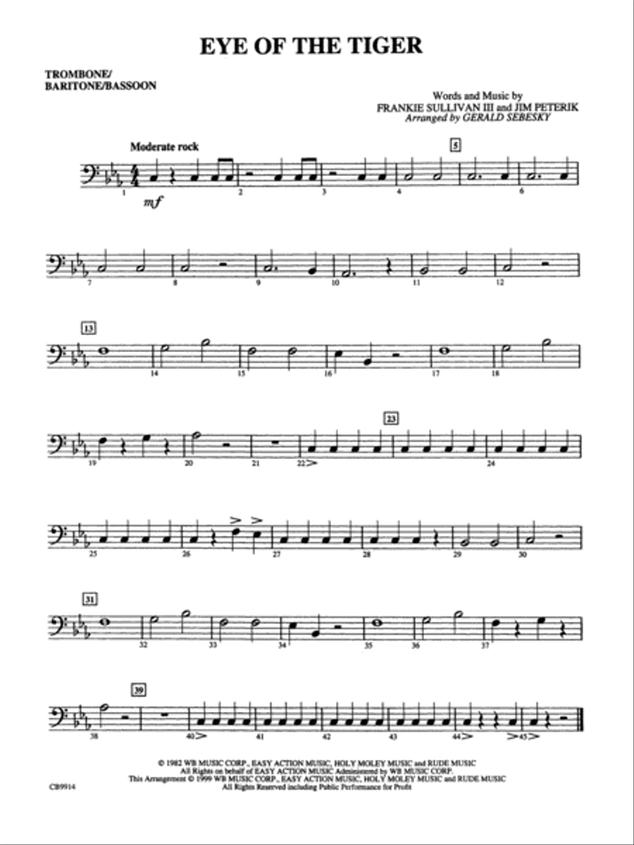 Eye of the Tiger: 1st Trombone Concert Band scores gallery preview page 1