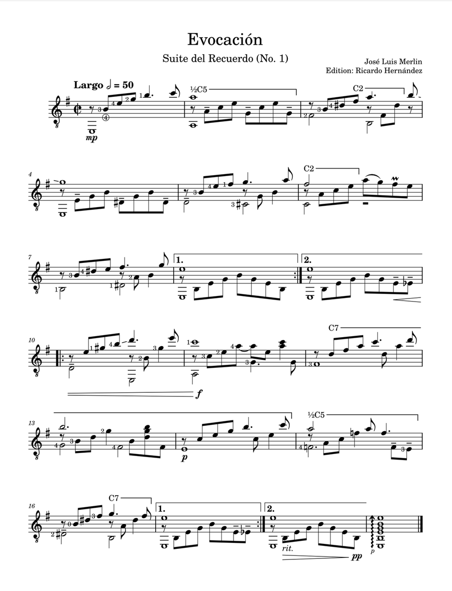 Evocacion Classical Guitar scores gallery preview page 1