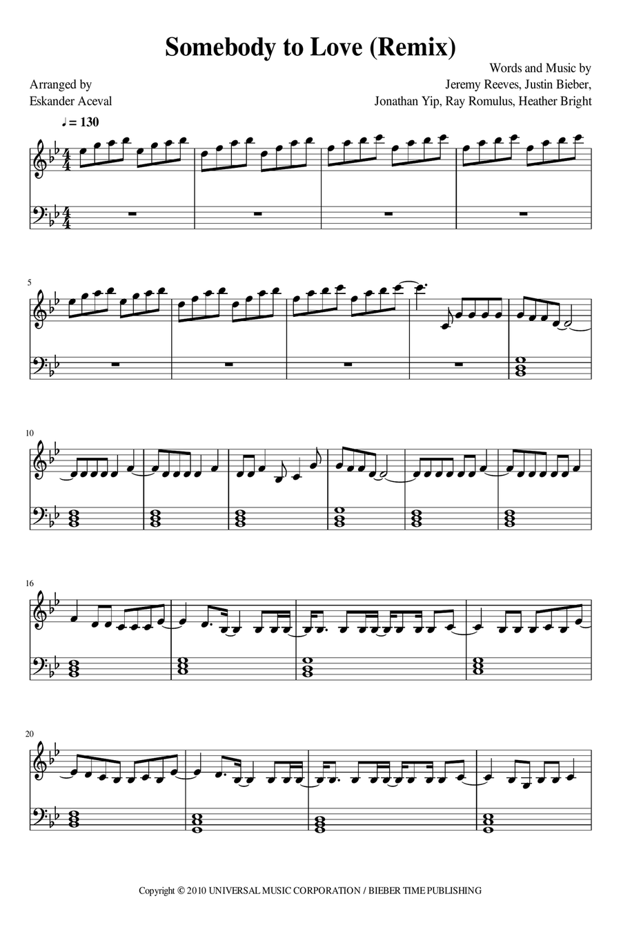 Somebody To Love (remix) Somebody To Love (remix) Piano Solo scores gallery preview page 1