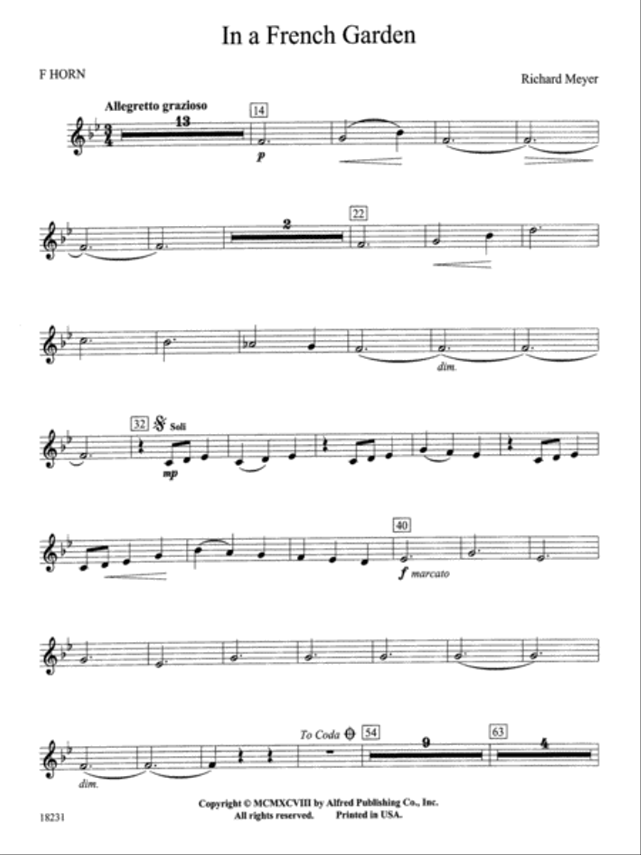 In a French Garden: 1st F Horn Concert Band scores gallery preview page 1