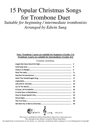 15 Popular Christmas Songs for Trombone Duet (Suitable for beginning / intermediate trombonists)