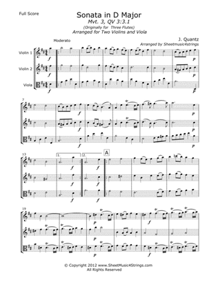 Book cover for Quantz, J. - Sonata No. 1 (Mvt.3) for Two Violins and Viola