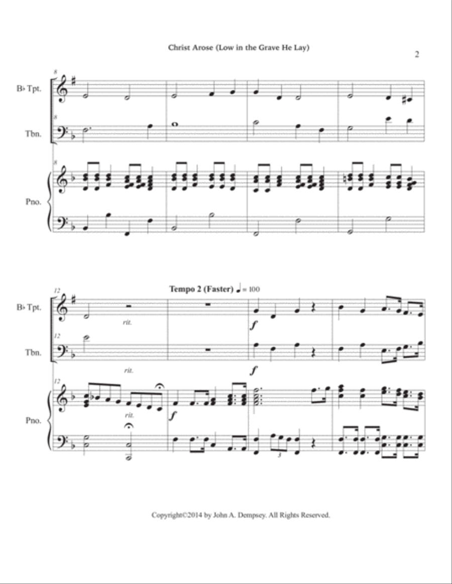 He Arose (Trio for Trumpet, Trombone and Piano) Brass Trio scores gallery preview page 6