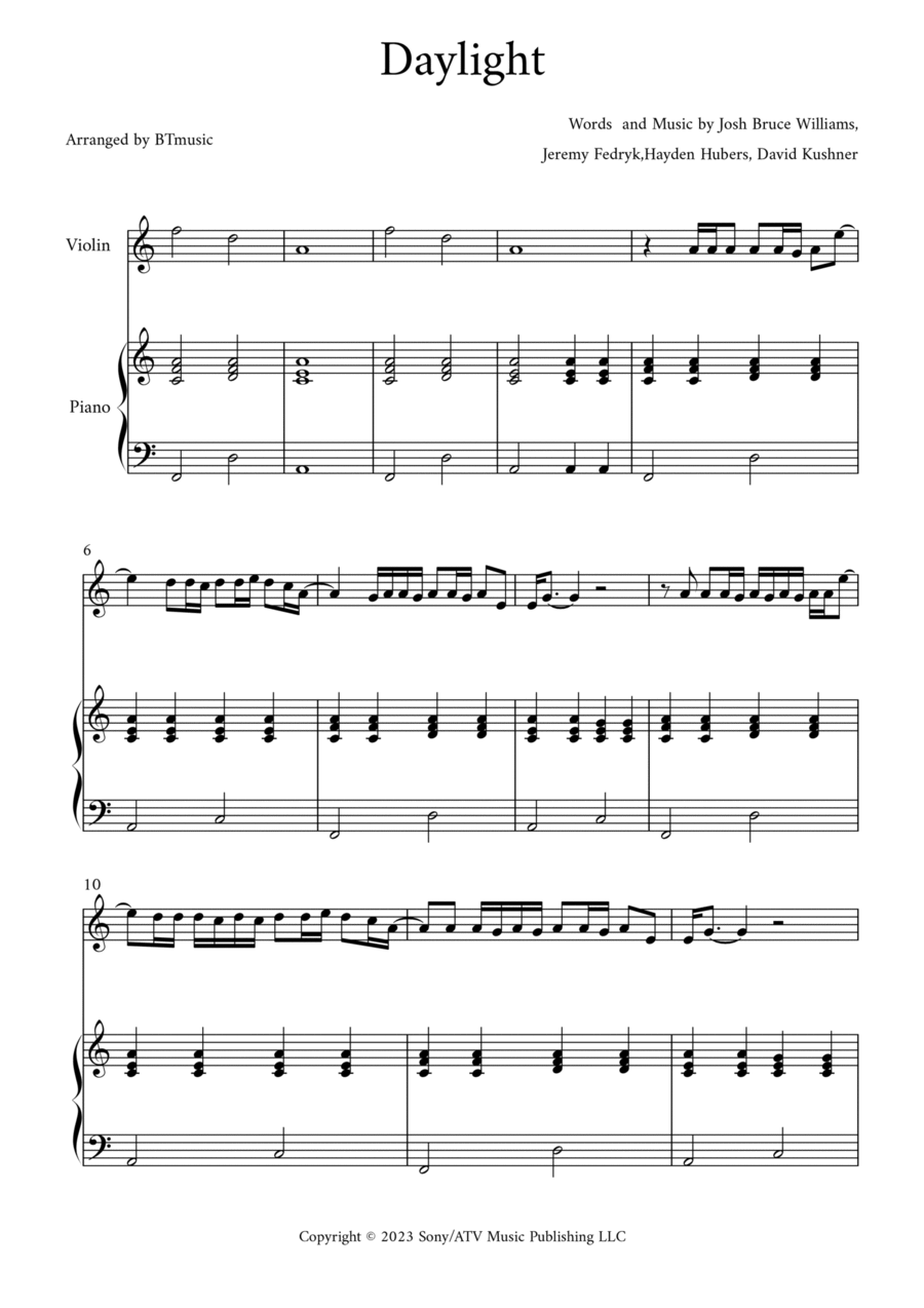 Daylight Daylight Violin Solo scores gallery preview page 1