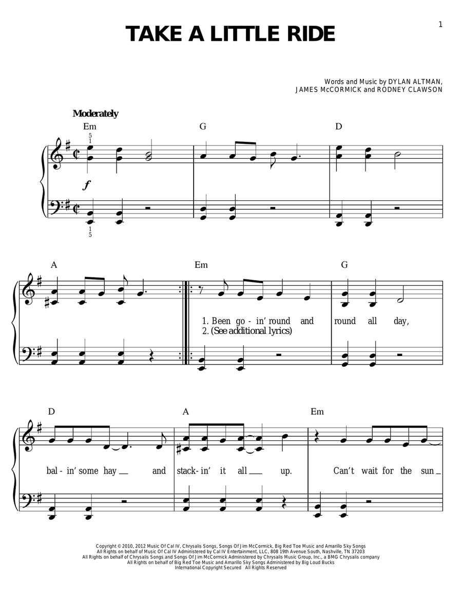 Take A Little Ride Easy Piano scores gallery preview page 1