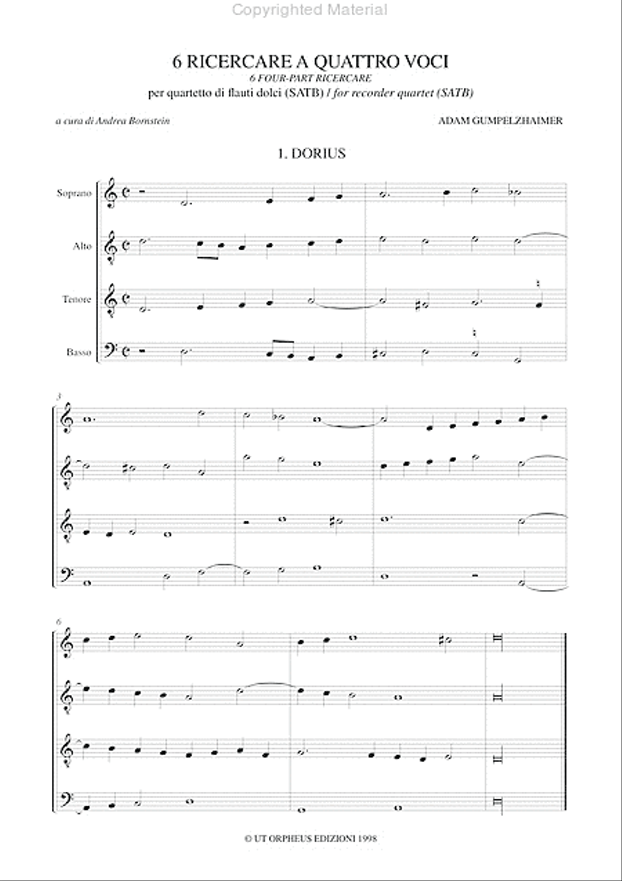 6 four-part Ricercares for Recorder Quartet (SATB) 4-Part scores gallery preview page 2