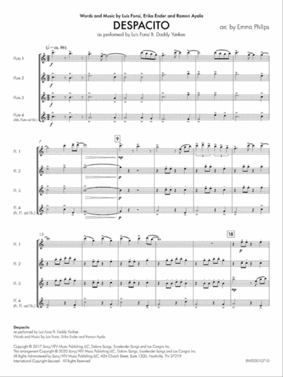 Despacito Flute Quartet scores gallery preview page 3