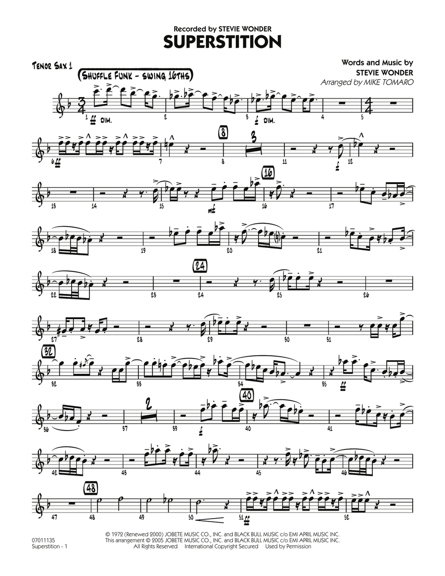 Superstition - Tenor Sax 1 Jazz Ensemble scores gallery preview page 1