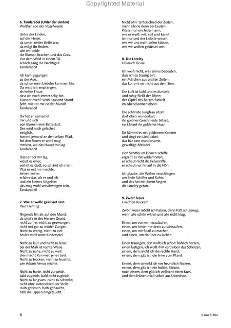 Schindler: Rosenzeit. Ein Liederzyklus uber die Liebe. Chansons fur Singstimme und Klavier Piano scores gallery preview page 7