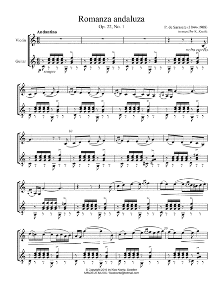 Romanza andaluza Op. 22 for violin and guitar image number null