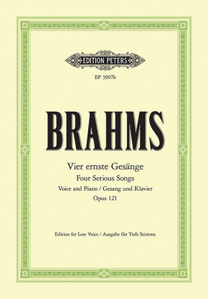 Book cover for Four Serious Songs Op. 121 for Voice and Piano