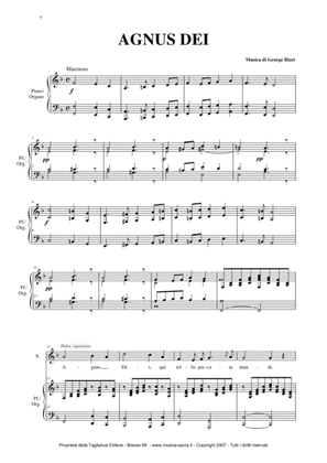 AGNUS DEI - G. Bizet - Arr. for Soprano or Tenor and Organ/Piano