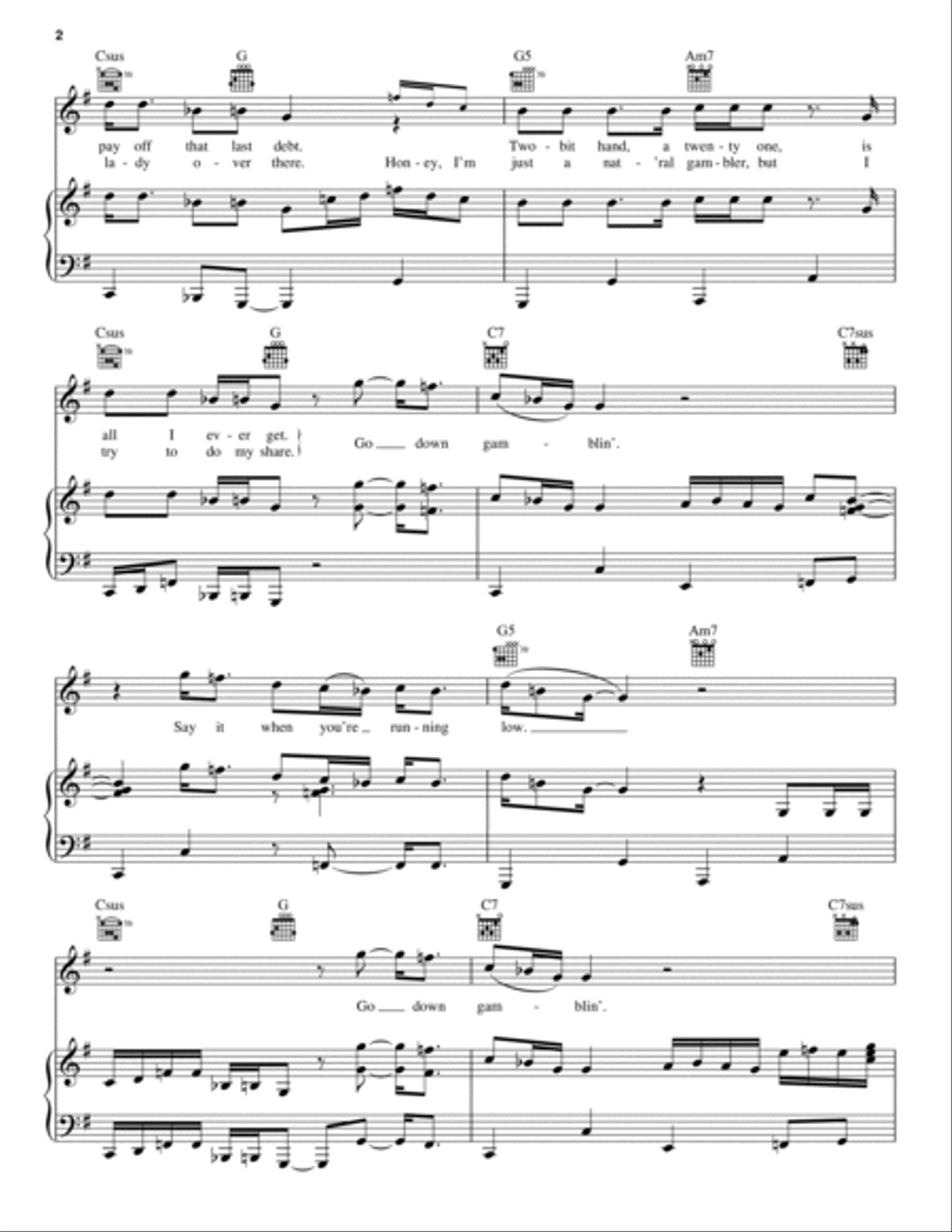Go Down Gamblin' Piano, Vocal, Guitar scores gallery preview page 2