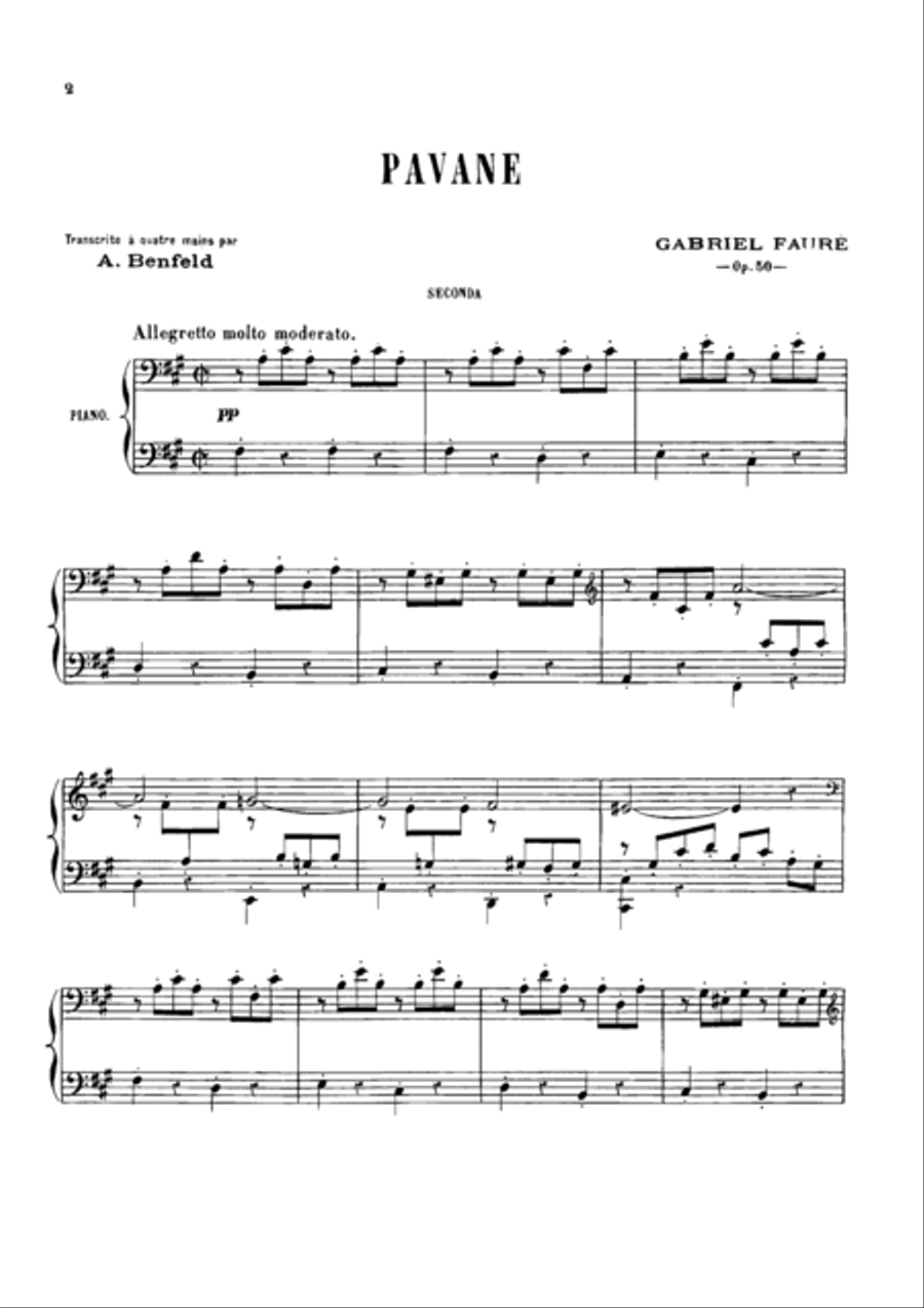 Faure Pavane, for piano duet(1 piano, 4 hands), PF801