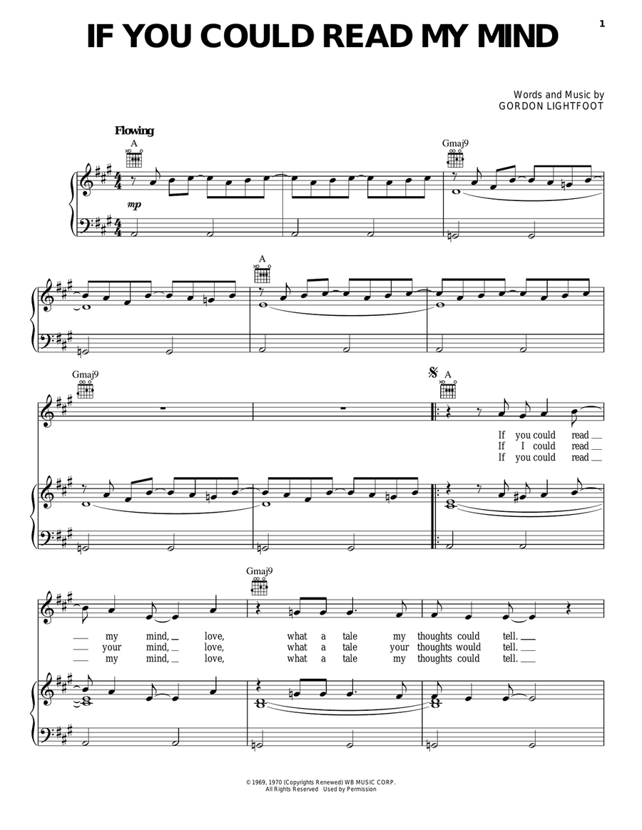 If You Could Read My Mind Piano, Vocal, Guitar scores gallery preview page 1