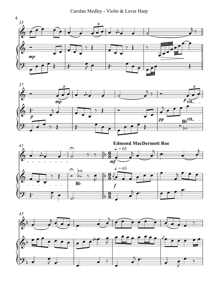 Carolan Medley, Duet for Violin and Lever Harp String Duet scores gallery preview page 4