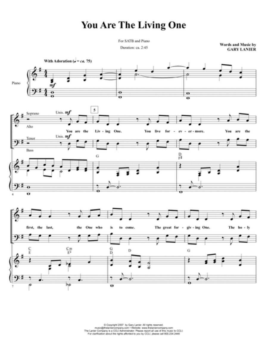 YOU ARE THE LIVING ONE, SATB Choir & Piano Accompaniment (Includes Score & Choir Parts) image number null