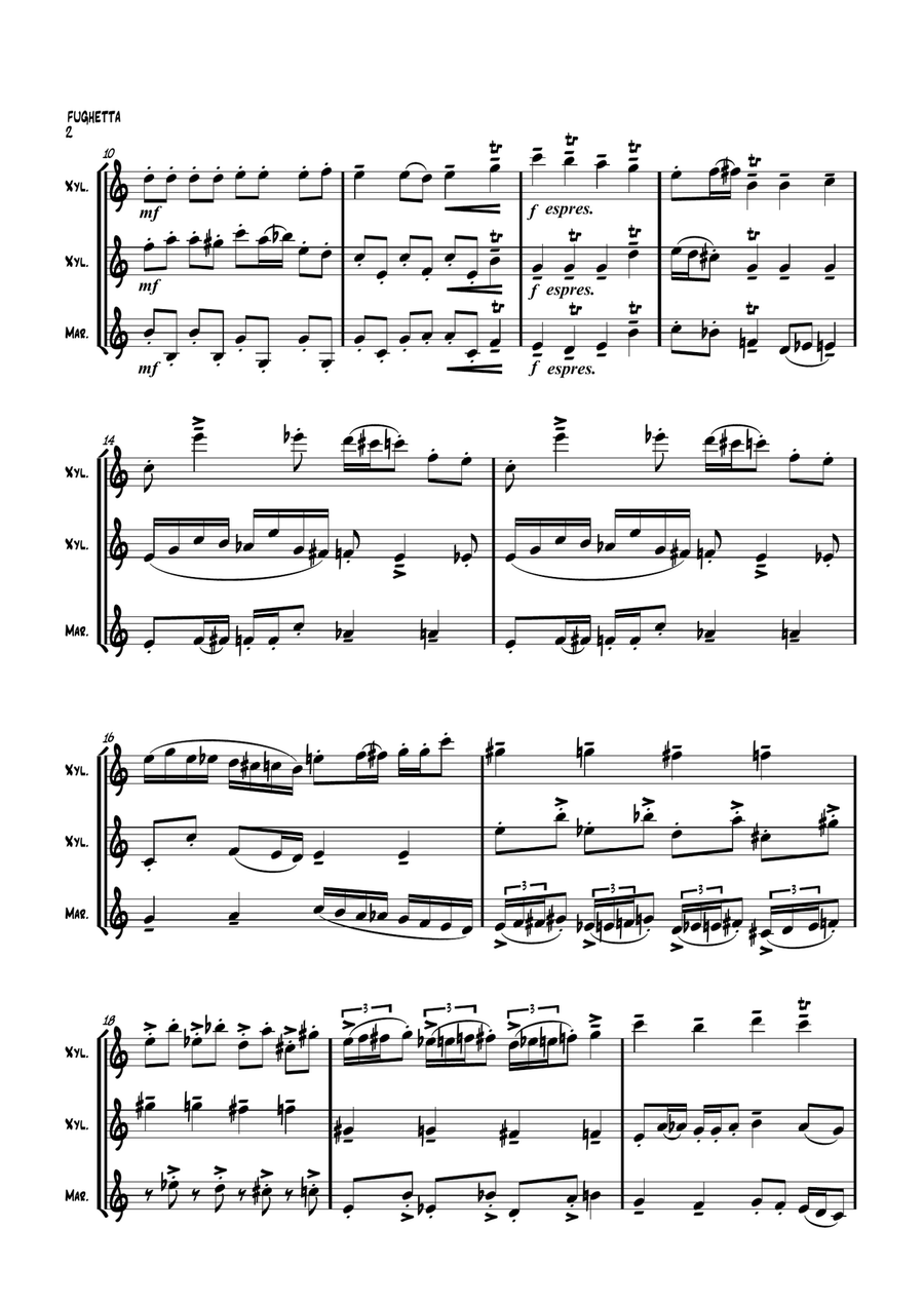 'Fughetta' by Stephen Davies for 2 Xylophones & Marimba Small Ensemble scores gallery preview page 2