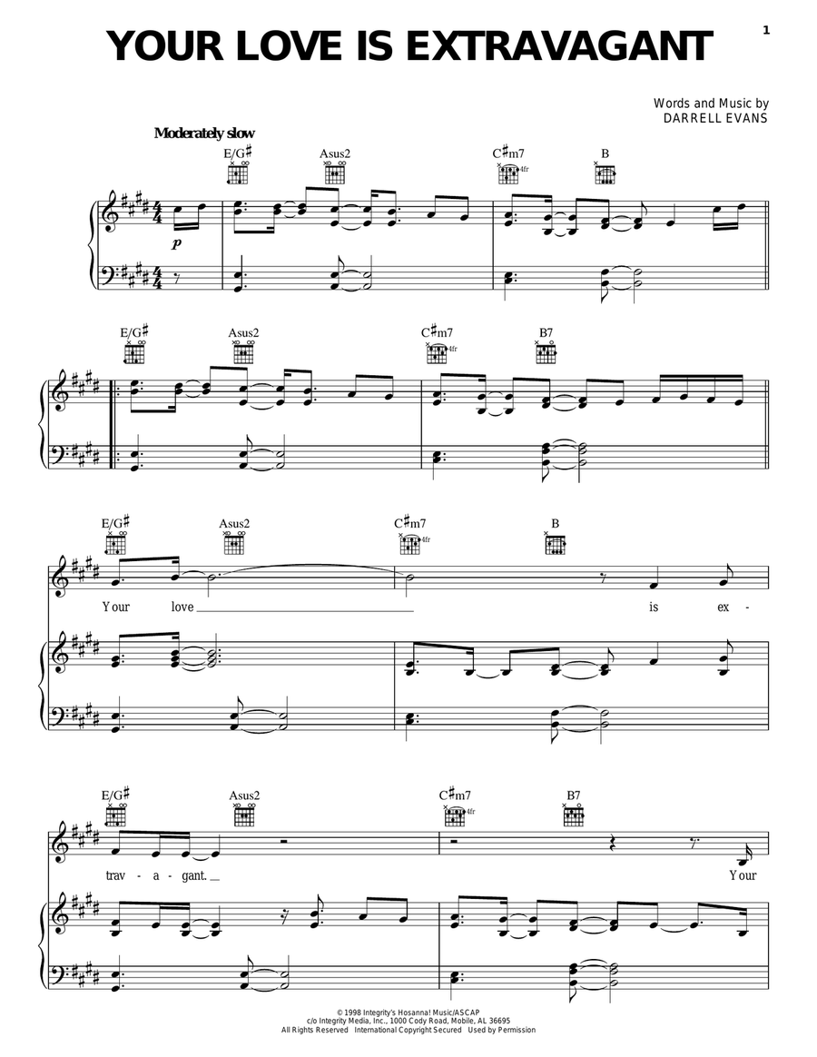 Your Love Is Extravagant Piano, Vocal, Guitar scores gallery preview page 1