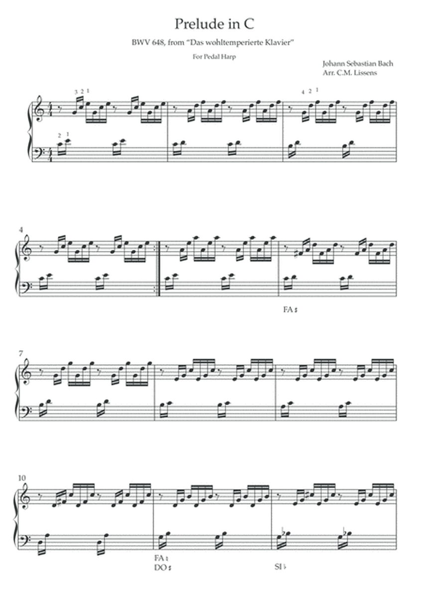Prelude in C - Johann Sebastian Bach for Pedal harp
