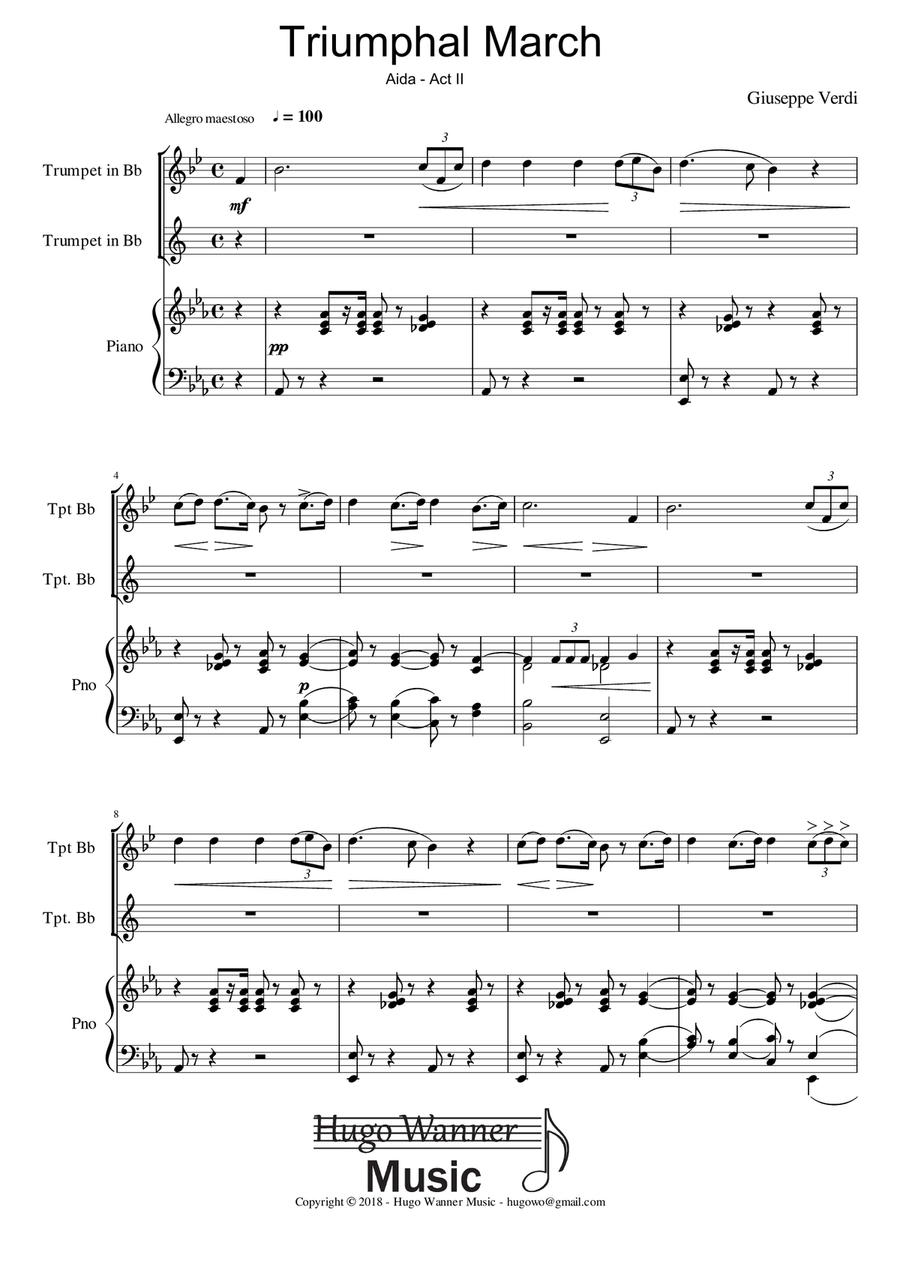 Triumphal March - Aida - Act II - For trumpet in Bb - Original key Triumphal March - Aida - Act II - For trumpet in Bb - Original key B-Flat Trumpet scores gallery preview page 1