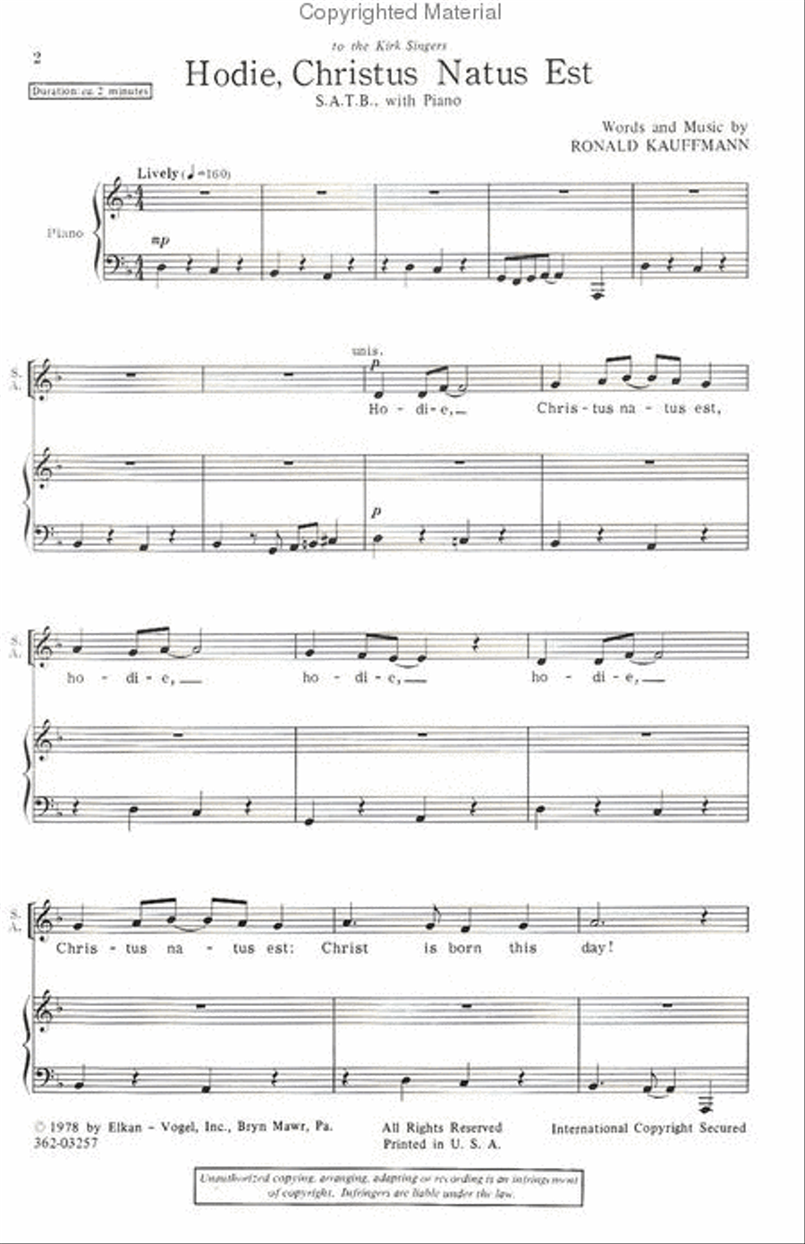 Hodie, Christus Natus Est 4-Part scores gallery preview page 2