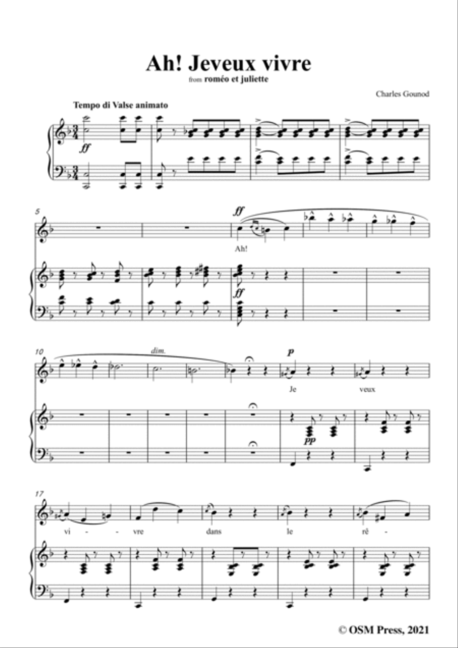 Gounod-Ah!Je veux vivre dans le reve qui m'enivre,from 'Roméo et Juliette,CG 9',Act I,in F Major,for Voice scores gallery preview page 3