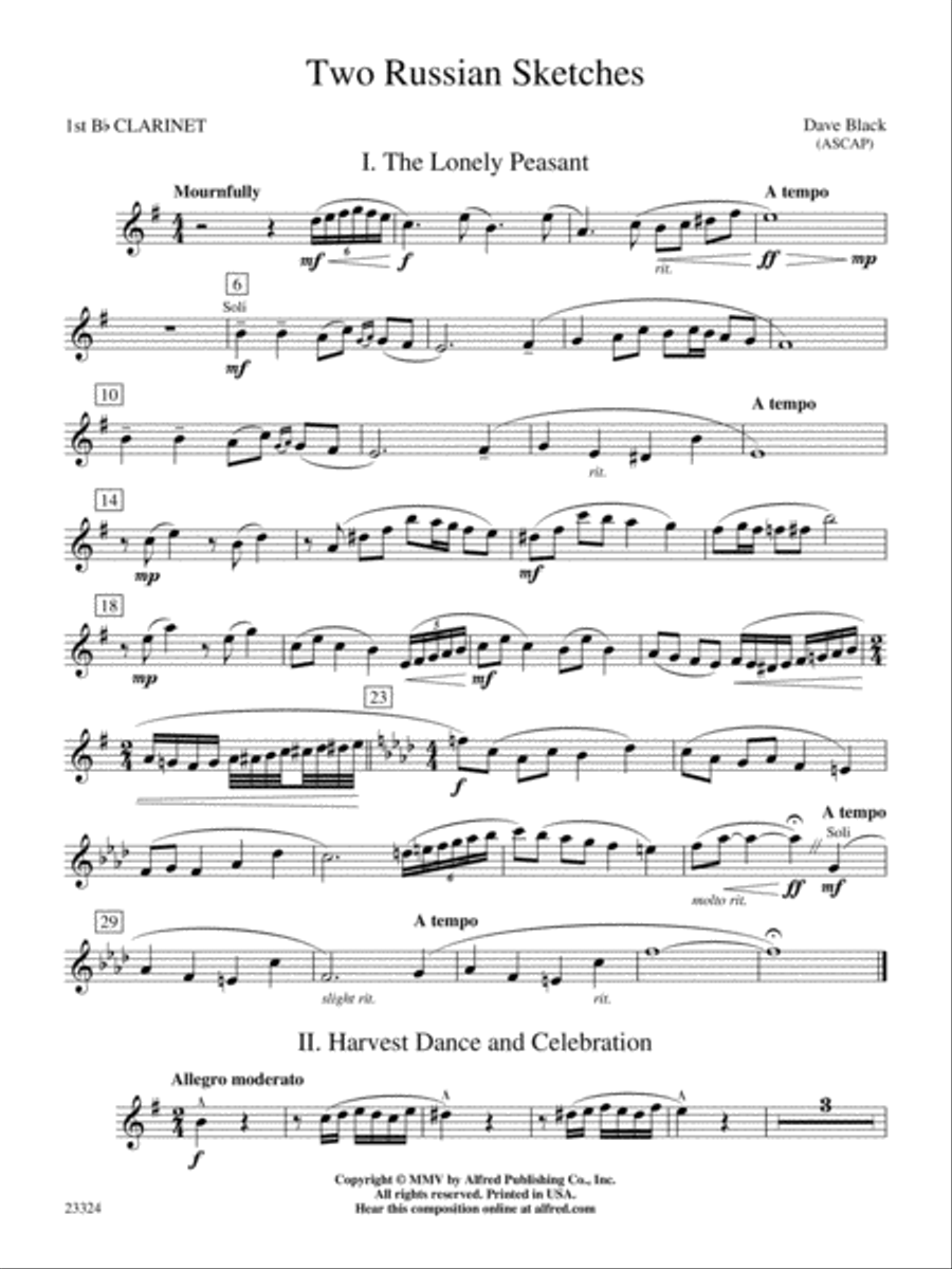 Two Russian Sketches: 1st B-flat Clarinet Concert Band scores gallery preview page 1