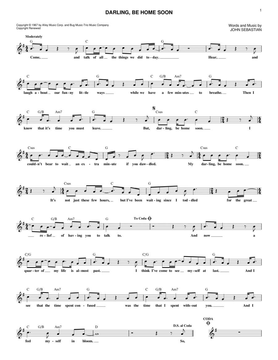 Darling, Be Home Soon Piano scores gallery preview page 1