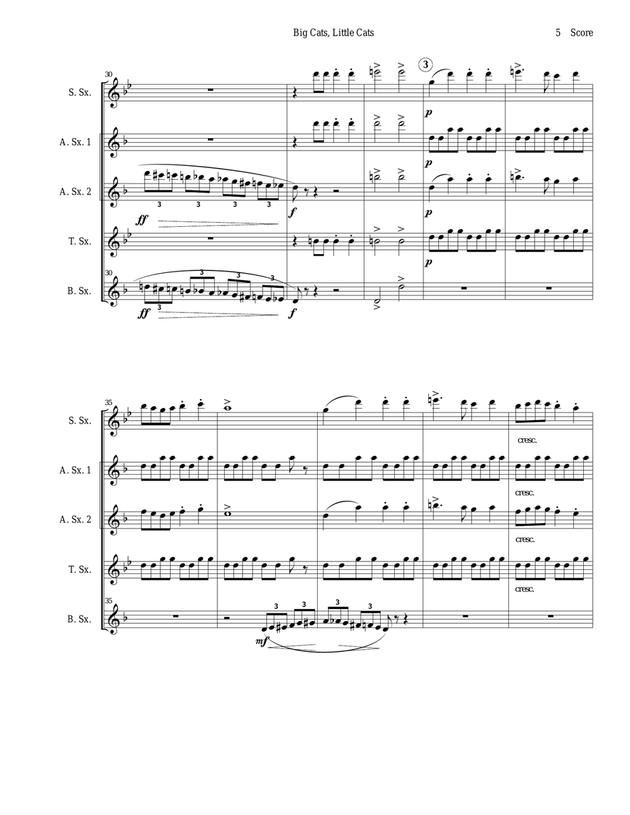 Big Cats, Little Cats - Cat Music for Saxophone Quintet Saxophone Quintet scores gallery preview page 5