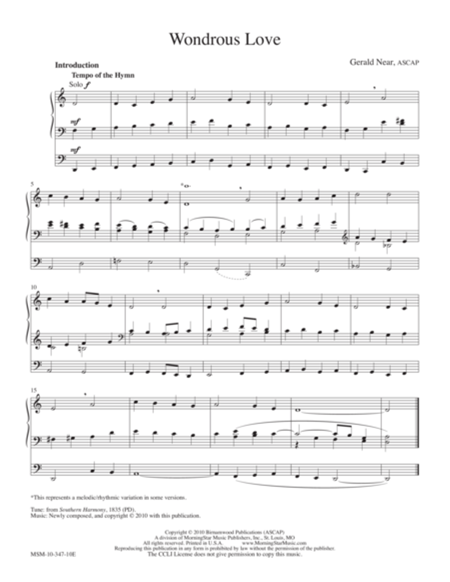 Wondrous Love Organ scores gallery preview page 1