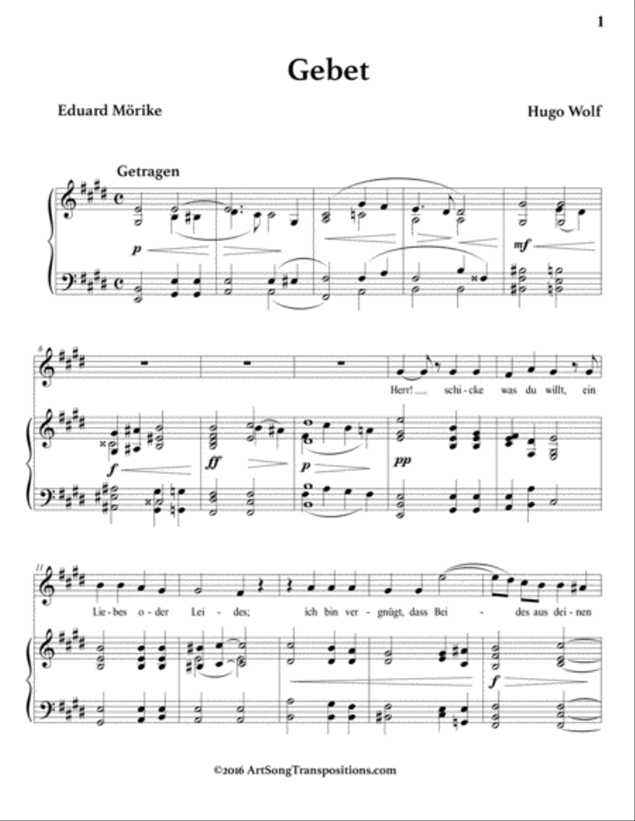 WOLF: Gebet (transposed to E major) Voice scores gallery preview page 2