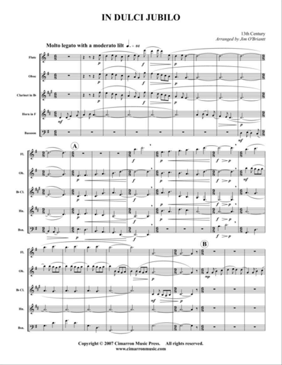 In Dulci Jubilo Woodwind Quintet scores gallery preview page 1