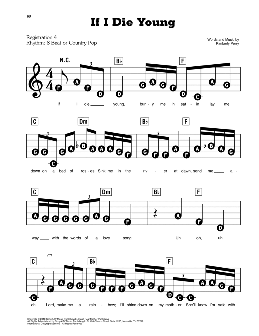If I Die Young Electronic Keyboard scores gallery preview page 1