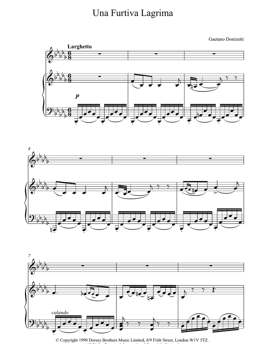Una Furtiva Lagrima Voice scores gallery preview page 1