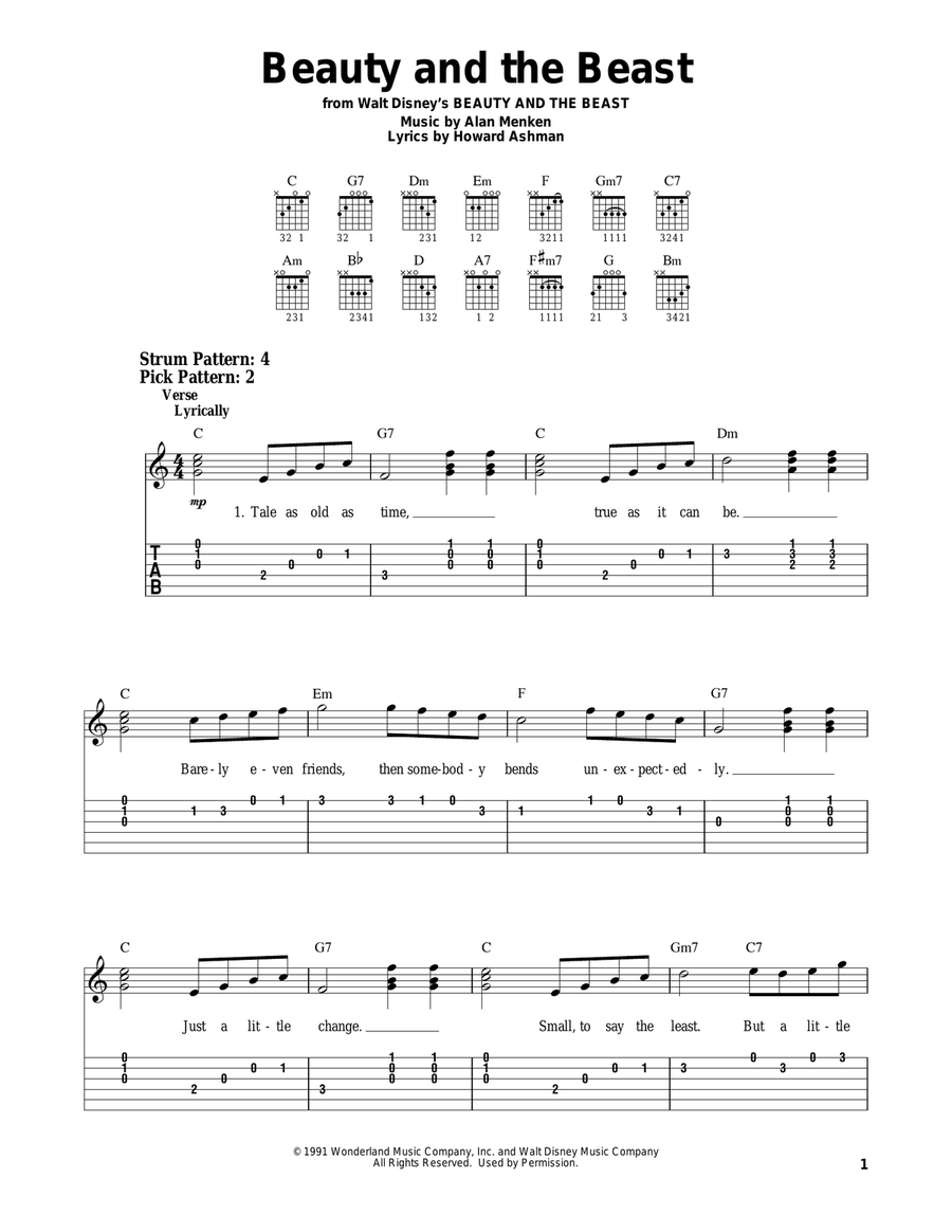 Beauty And The Beast Beauty And The Beast Guitar Tablature scores gallery preview page 1