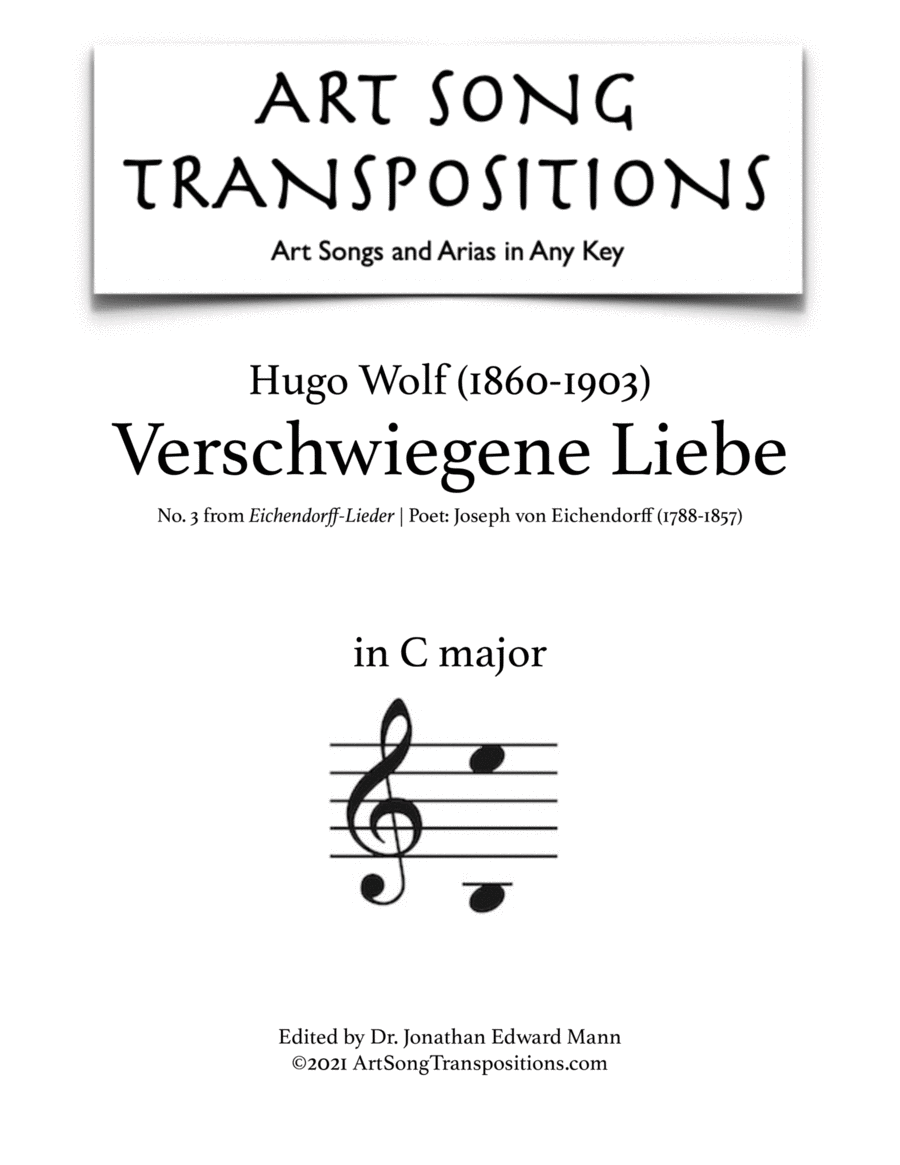 WOLF: Verschwiegene Liebe (transposed to C major) Voice scores gallery preview page 1