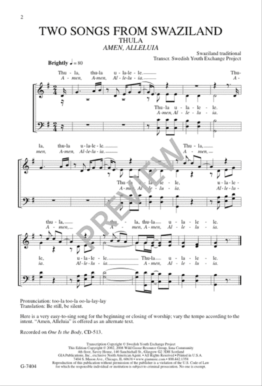 Two Songs from Swaziland 4-Part scores gallery preview page 2